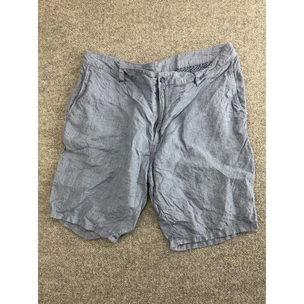 Patrick James 100% Linen Shorts Men's 38 Blue Chino Casual